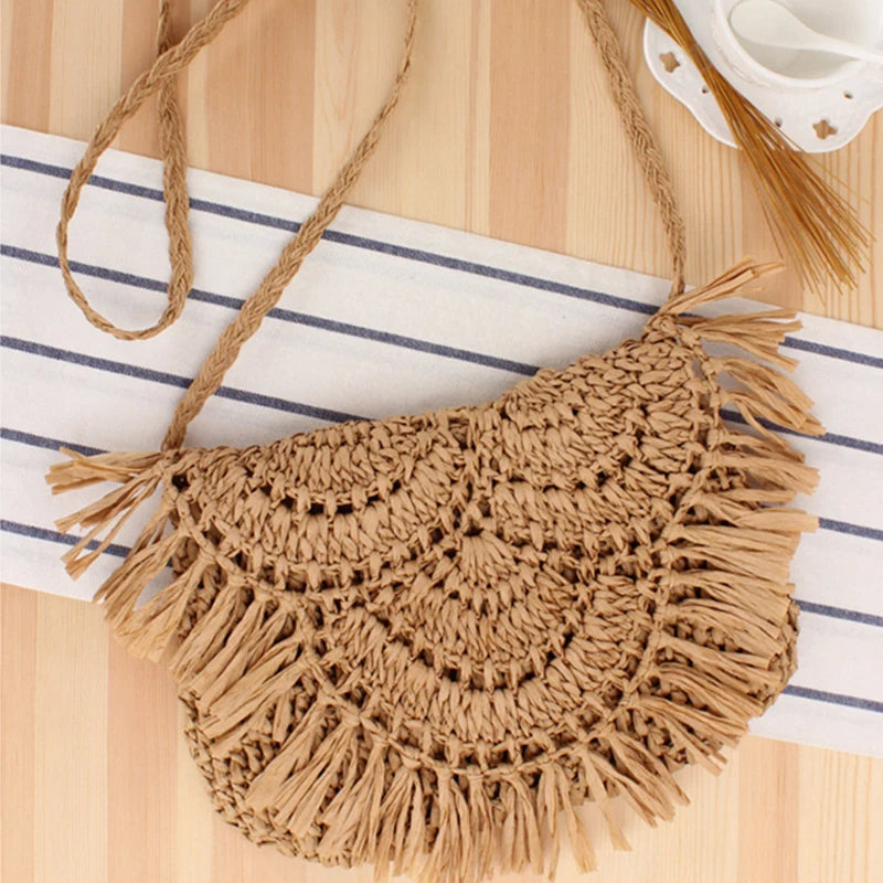 New Arrival Handmade Straw Shoulder Bags for Women Tassel Crossbody Bag Pouch Female Travel Beach Phone Purse Vintage Handbags - Hiron Store