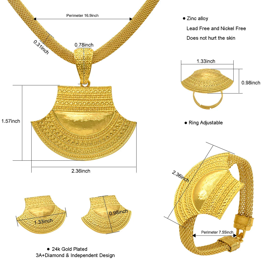 ANIID Dubai 24K Gold Color Jewelry Set For Women African Nigerian Necklace Set Earrings And Bracelets Bridal Indian Fashion