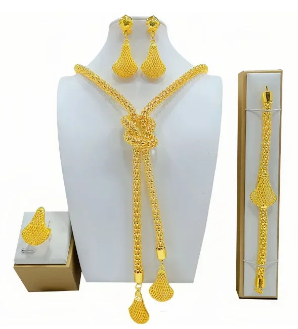 Dubai Jewelry Set For Women Necklace Earrings Indian Thailand Two Piece Set Gold Color