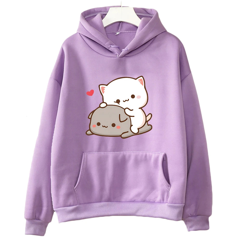 Mochi Peach And Goma Cute Cat Hoodie Sweatshirt for Fashion Kawaii Cartoon Pullovers Women/Men Hoodies