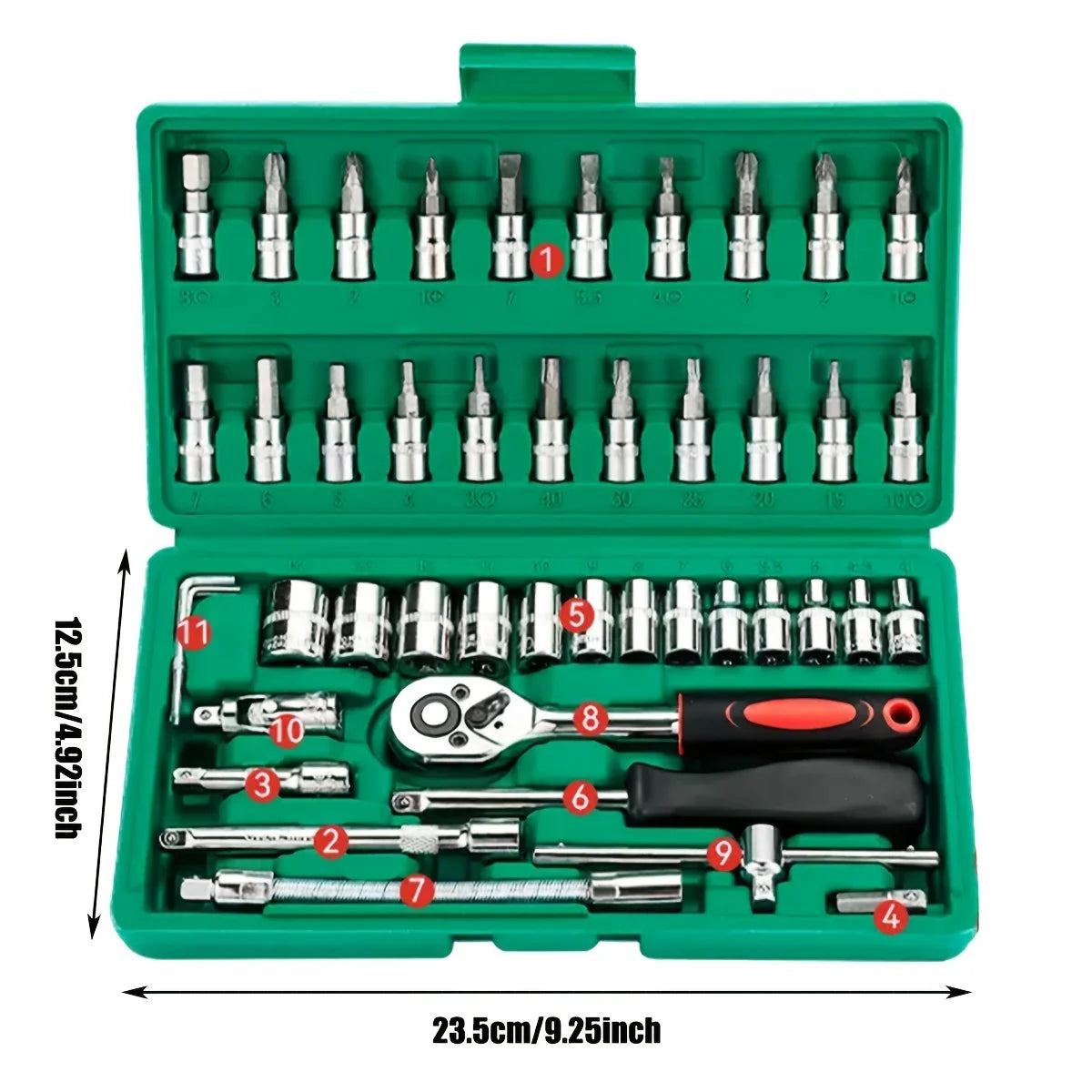 46pc Drive Socket Set 1/4 inch Ratchet Wrench Bit Socket Set Mechanic Tool Kits for Auto Repair