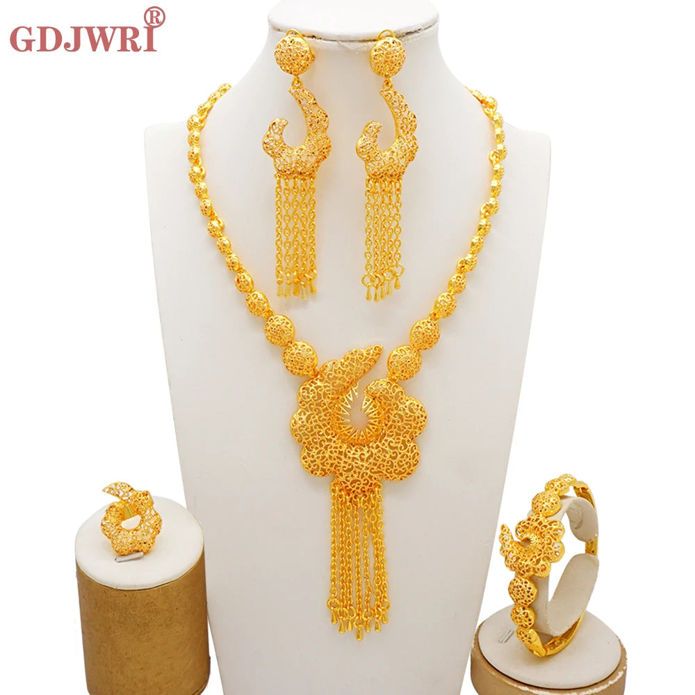 Ethiopia Africa Gold Color Latest Jewelry Set Exquisite Women Wearing Earrings Set