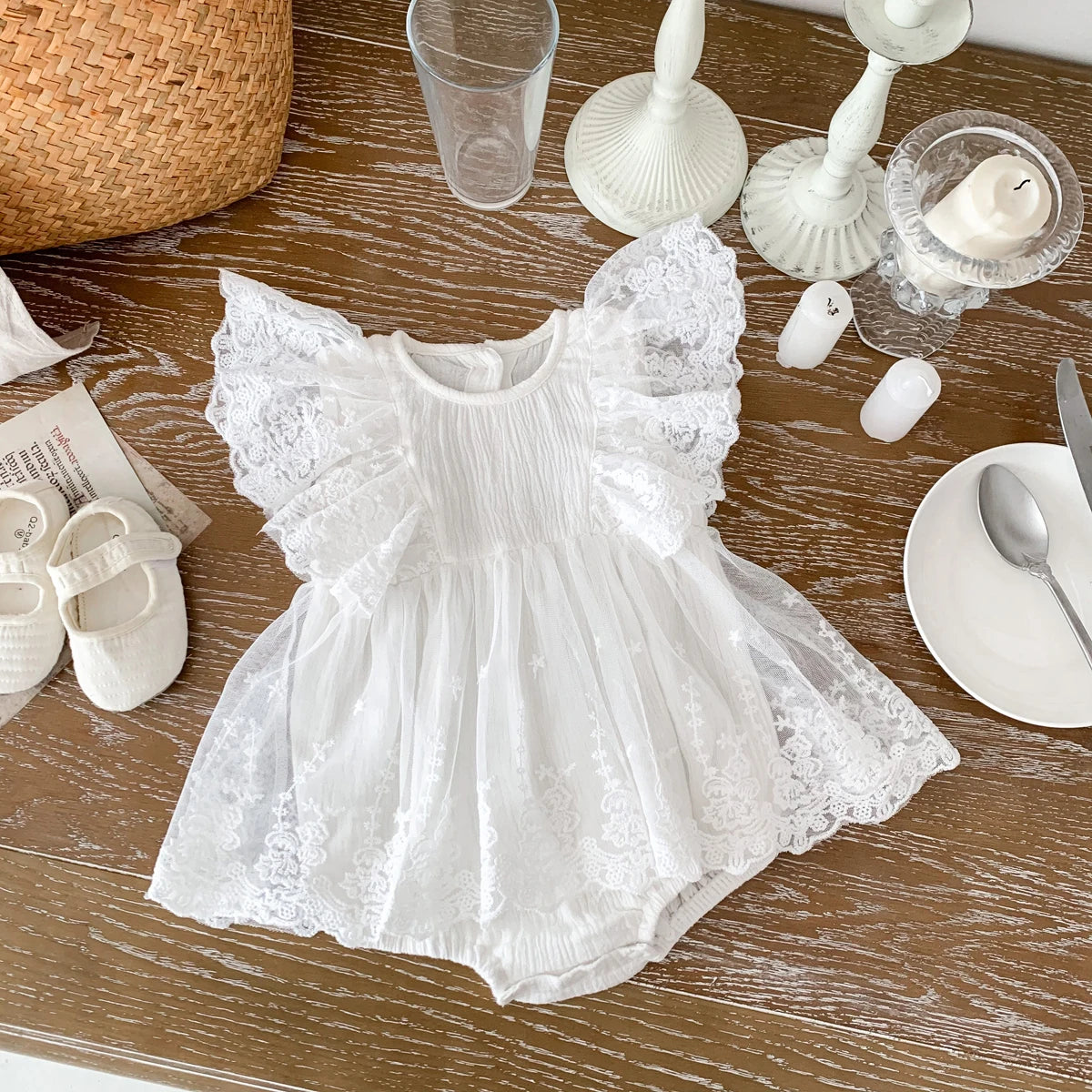 Baby Romper for Girls Lacy Gauze Princess Sleeveless Infant Bodysuit Baby Fashion 0-2 Years Old