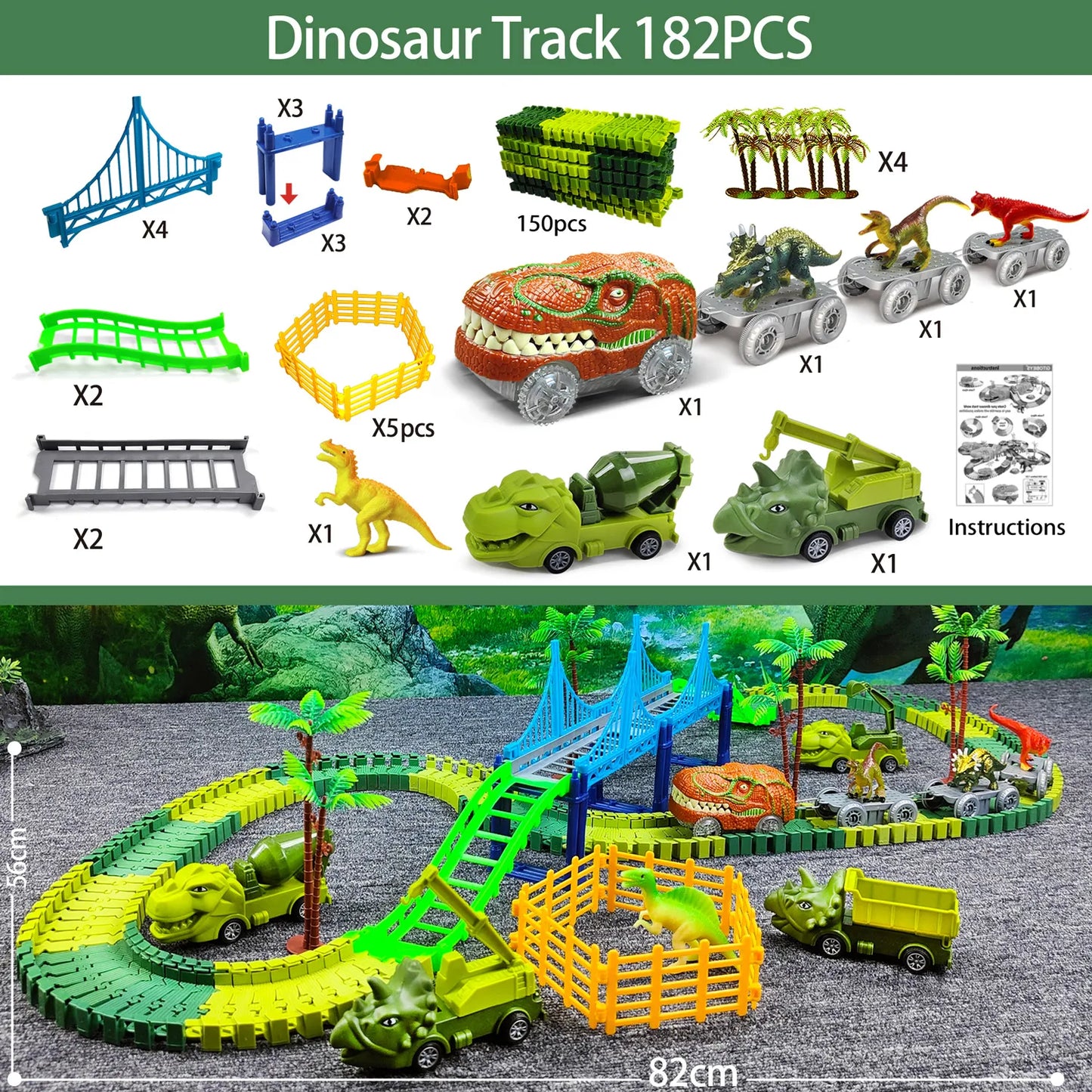 Dinosaur Magic Climbing Track Toys Train-Flexible Track Playset Dinosaurs Engineering Toys Race Car for Old boy Girls - Hiron Store