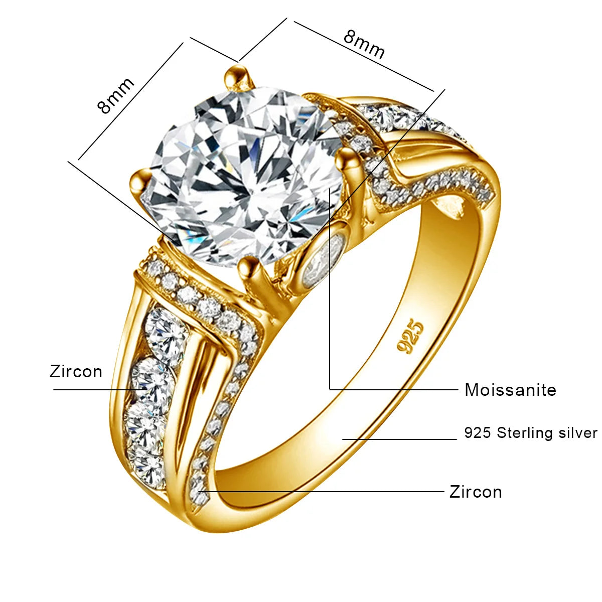 Certified D Color VVS1 2ct Moissanite Diamond Ring For Women 100% Sterling Silver Good Quality Wedding Jewelry Pass Diamond Test - Hiron Store