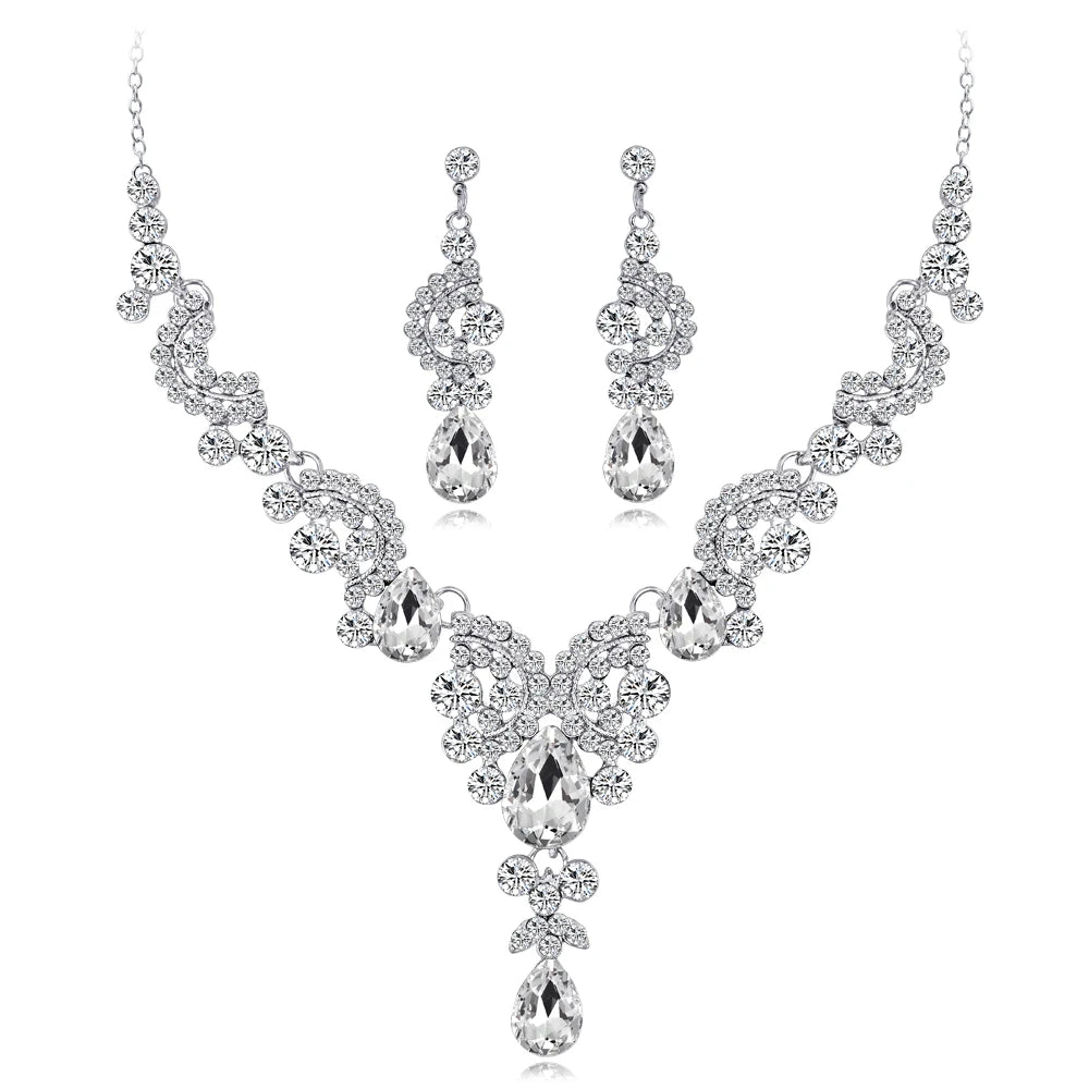 New hot selling bridal necklace earrings stylish high-end wedding party jewelry two-piece set - Hiron Store