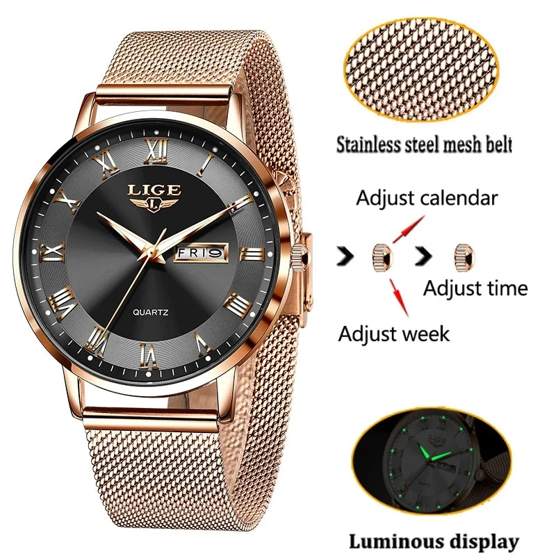 LIGE 2024 New Watch Women Luxury Watches Creative Steel Bracelet Watches