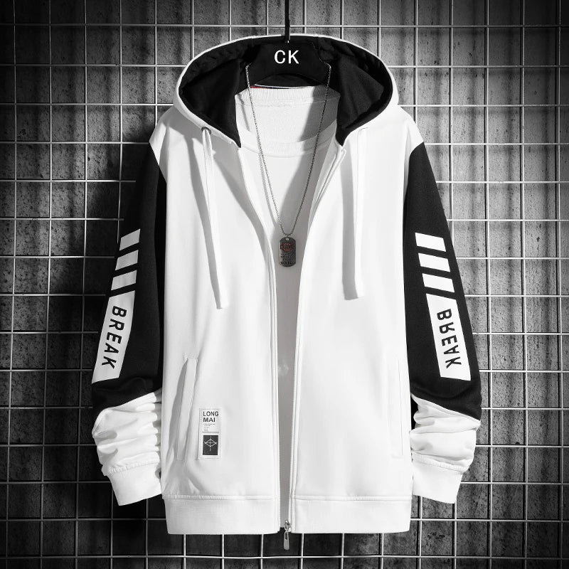 Men Splicing Zipper Coat Casual Fashion Hooded Jacket New Oversized  Designer Clothes