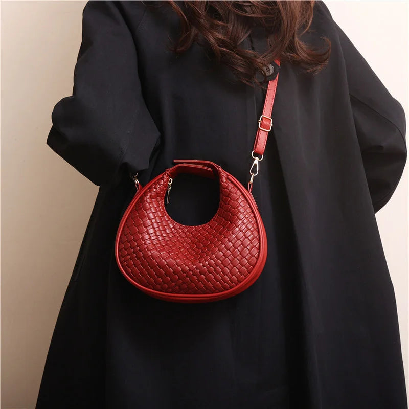 PU Leather Shoulder Bag Fashion Solid Color Lattice Crossbody Small Bag