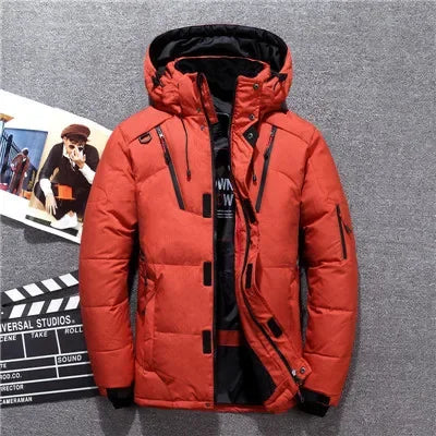 -20 Degree  Winter  Down Coat, Men White Duck Down Parkas Jacket, Mens Thick Warm Snow Parka Jacket ,Overcoat Windbreaker Warm Parkas