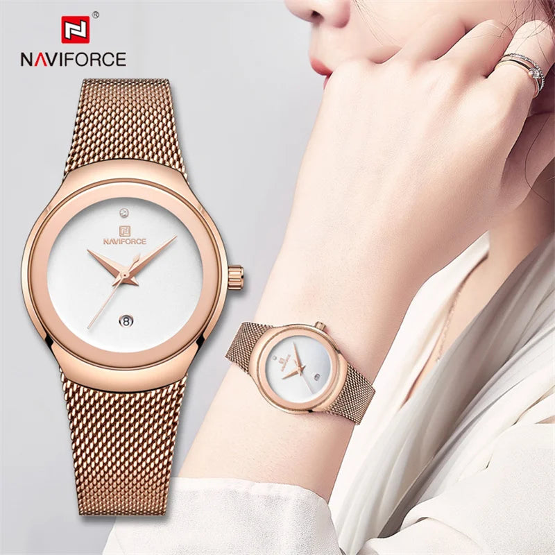 NAVIFORCE Watch Women Fashion Dress Quartz Watches Lady Stainless Steel Waterproof Wristwatch Simple Girl Clock Relogio Feminino - Hiron Store