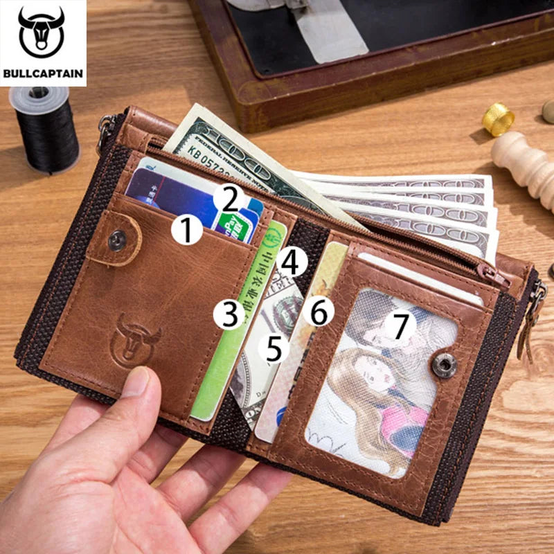 leather men's wallet zipper buckle short money wallet card holder coin purse RFID wallets