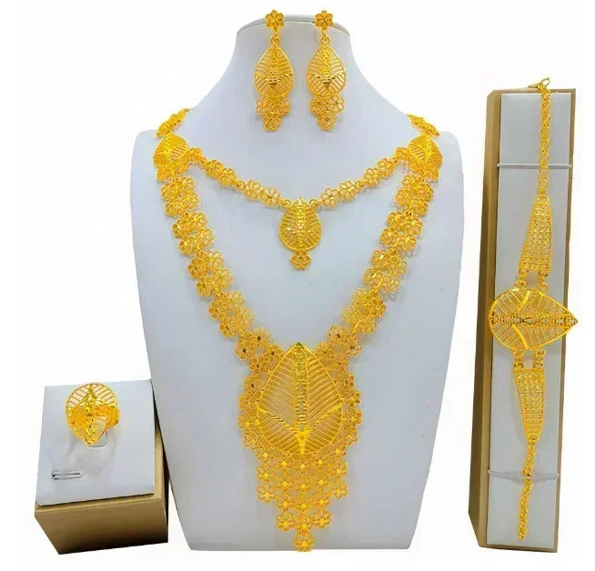 Indian Bridal Jewelry Sets For Women Wedding Ethiopian 24K Gold Plated Necklace And Earing Jewellery