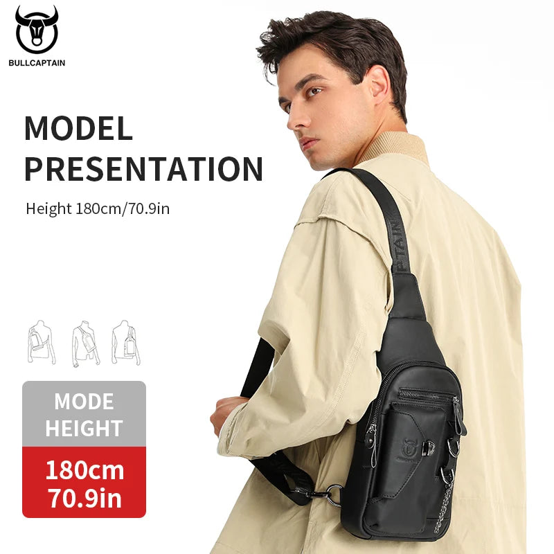 Genuine Leather Men's Chest Bag Shoulder Messenger Bags Chest Fashion Brand Multifunctional Mobile Phone Bag's