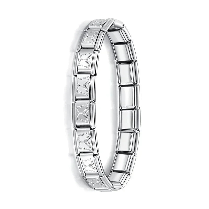 Hapiship New Women's Jewelry 9mm Width Itanlian Elastic Charm  Bracelet Fashion Stainless Steel Bangle