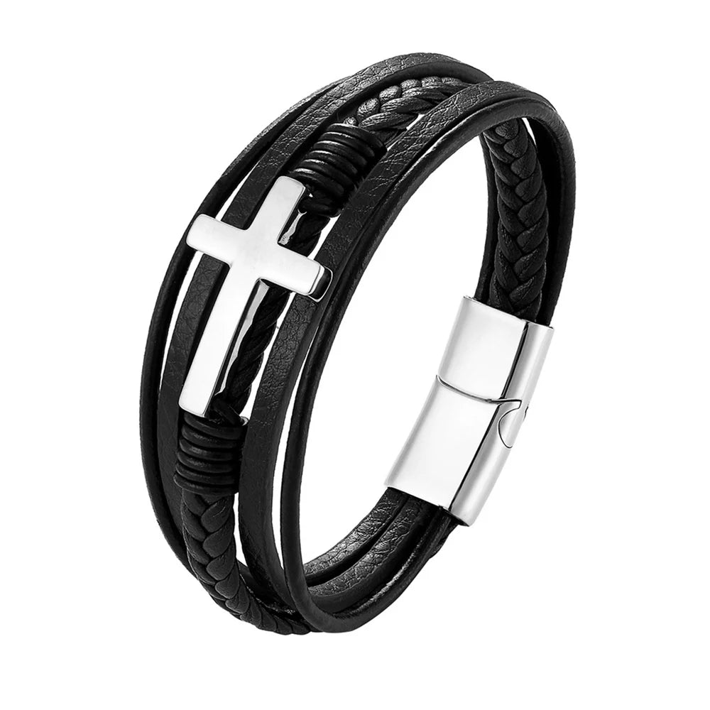 High Quality Luxury Accessories Bracelet Men's Fashion Gift Black Genuine Leather Bracelets DIY Combination Wild Handsome Gift - Hiron Store