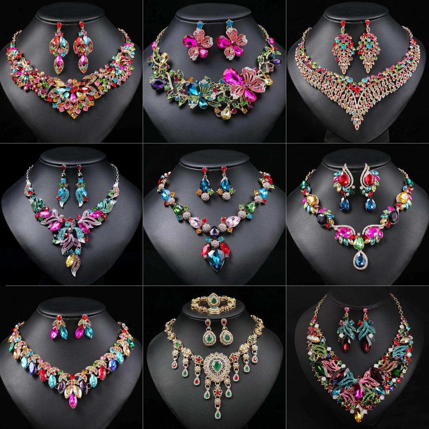 Gorgeous Colourful Crystal Necklace Earring Set Wedding Jewellery