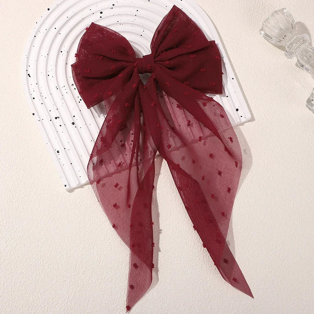 Girls Long Big Bow Float Satin Clips Elegant Back Head Hairclip Trendy Hair Accessories gifts