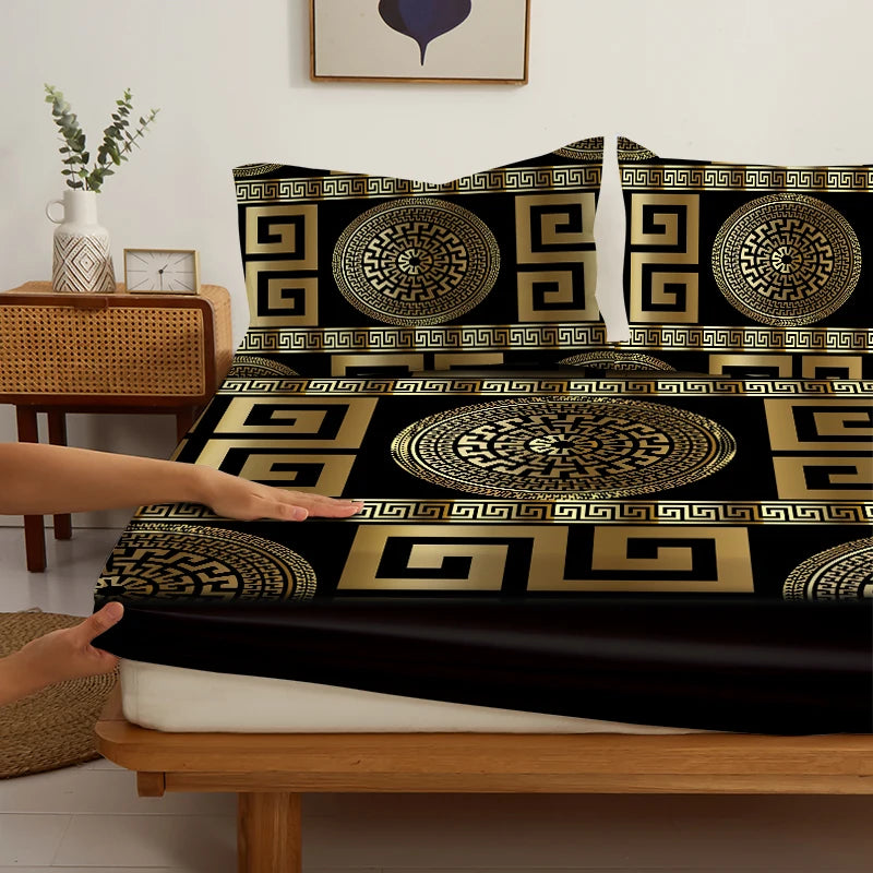 3PC European Style Disc Bed Sheet, 100%Polyester Fitted Sheet, 2Pillowcases Queen King Mattress Cover