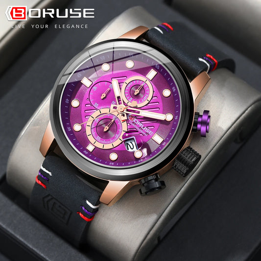 Men's Watches Luxury Military Quartz Leather Waterproof Sport Chronograph Watch