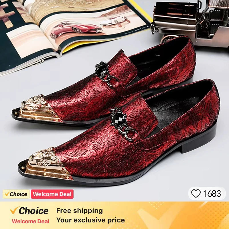 Italian luxury design men's shoes red brick inlaid dress shoes wedding party leather loafers
