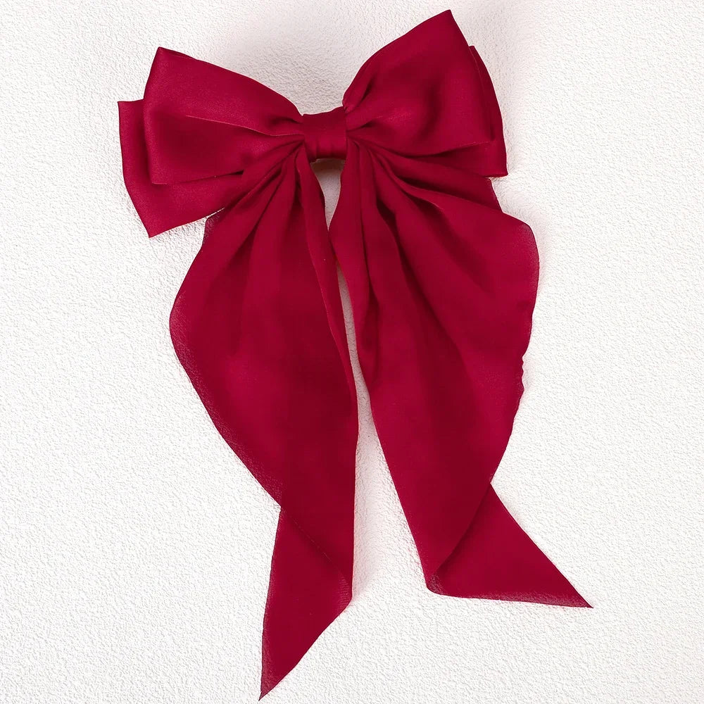 Girls Long Big Bow Float Satin Clips Elegant Back Head Hairclip Trendy Hair Accessories gifts