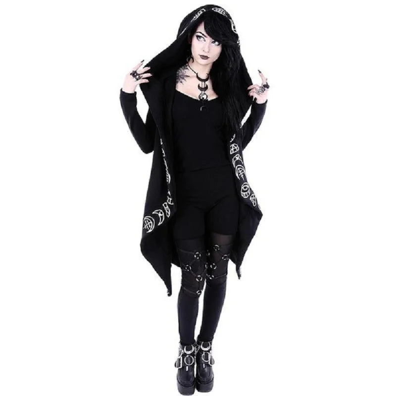 Ladies Moon Pattern Printing Long-sleeved Cardigan Sweater Long Style