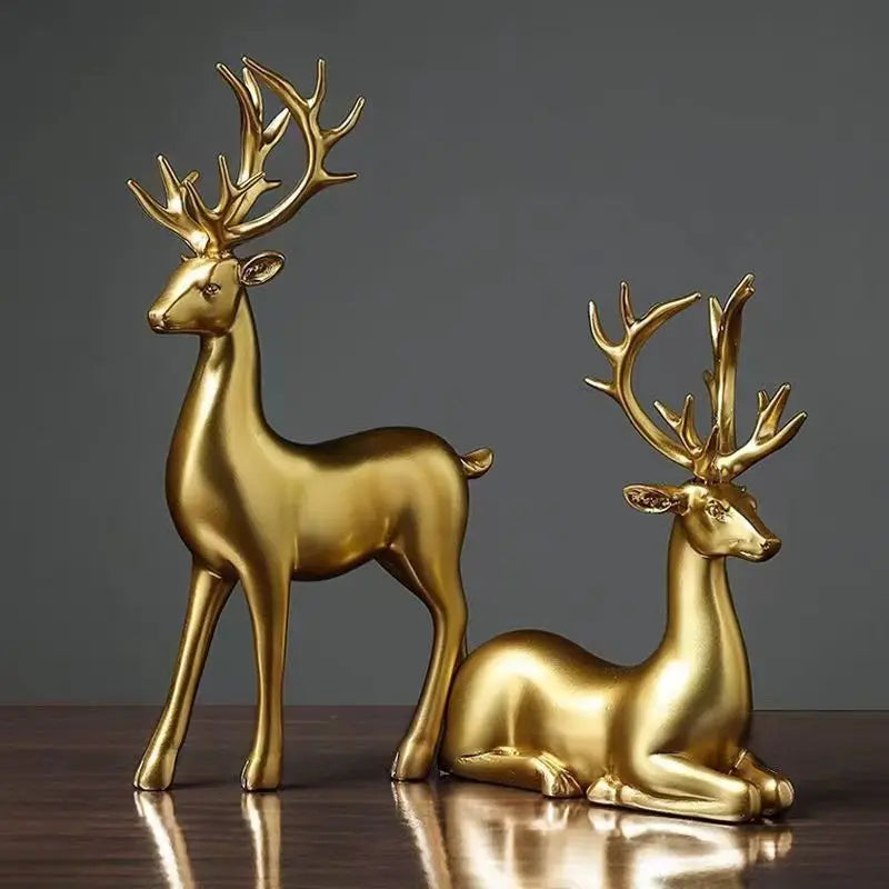 Deer Statue Standing and Sitting Resin Sculpture Reindeer Figurine Ornaments Table Decor