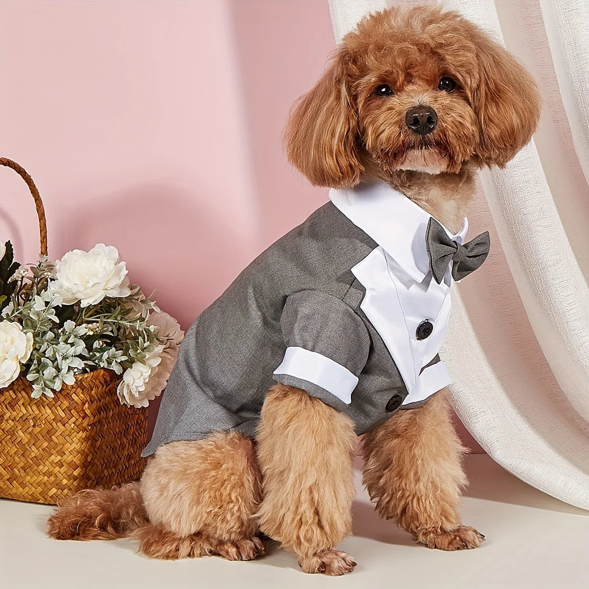 Pet Shirt Small Dog Clothes Wedding Formal Suit With Bow Tie Costume - Hiron Store