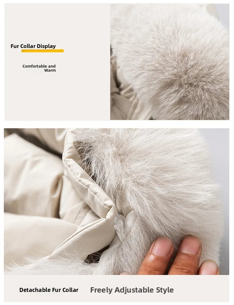 2026 New Women's down Cotton Jacket Short Thickened Large Fur Collar Loose Winter Coat