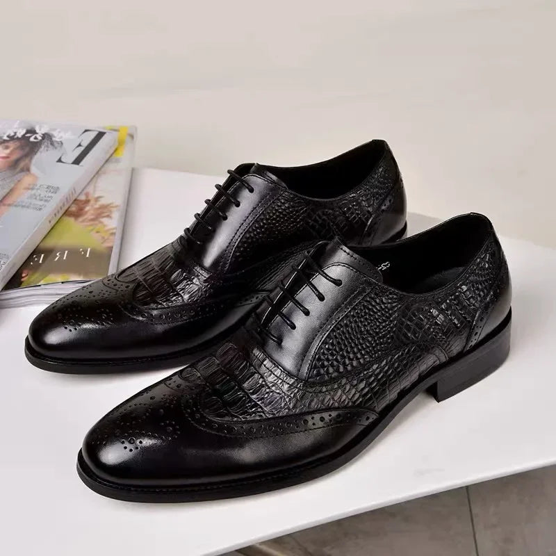 Men casual shoes Brock Oxford retro crocodile leather