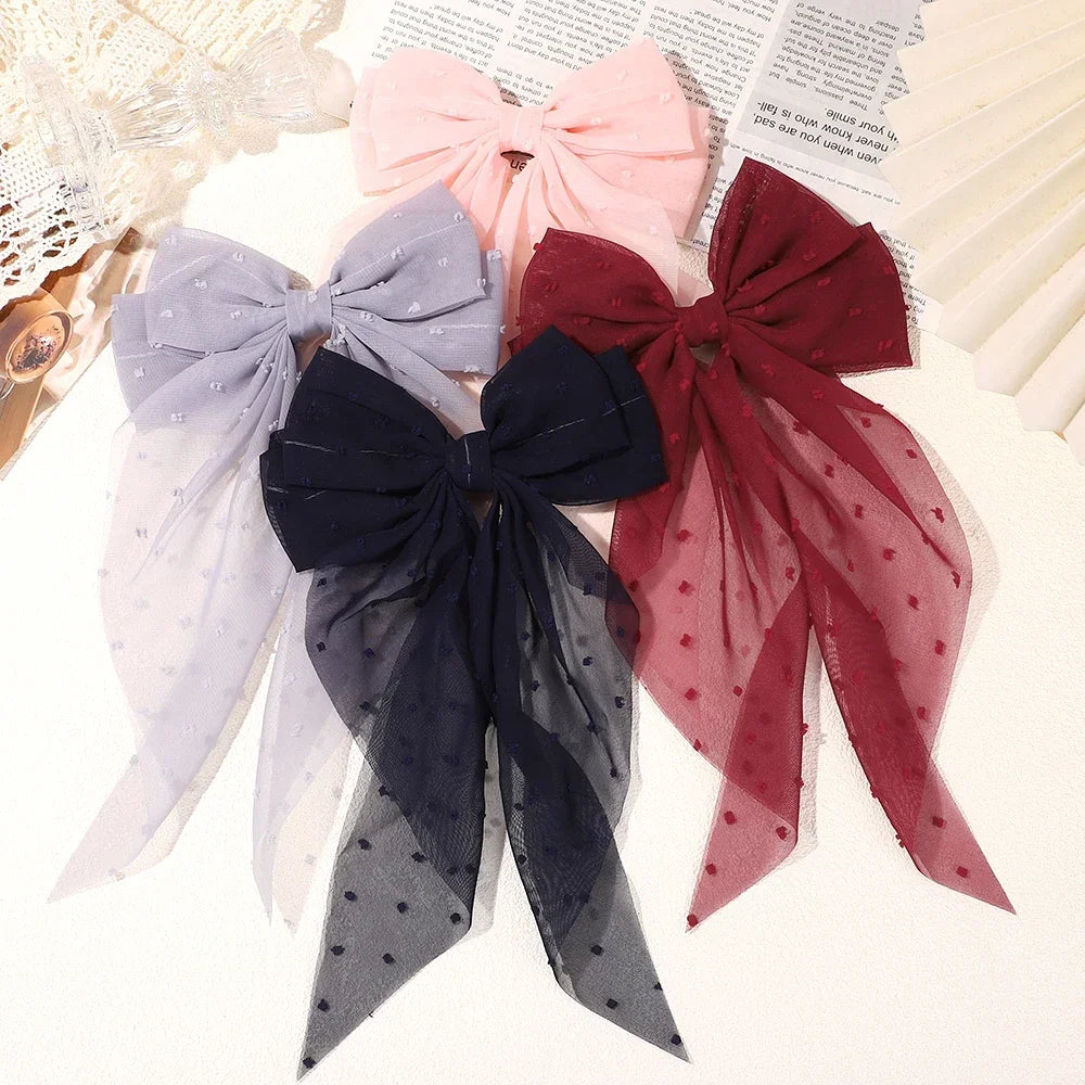 Girls Long Big Bow Float Satin Clips Elegant Back Head Hairclip Trendy Hair Accessories gifts