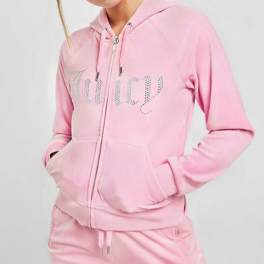 Women's Velvet Jacket Coat Slim Sweatshirts Zip Up Pink Hoodies Tops