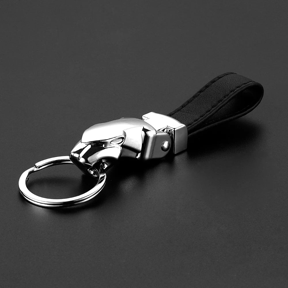 Car Luxury Leopard Head Genuine Leather Key Chain Key Rings Holder Metal Keychains