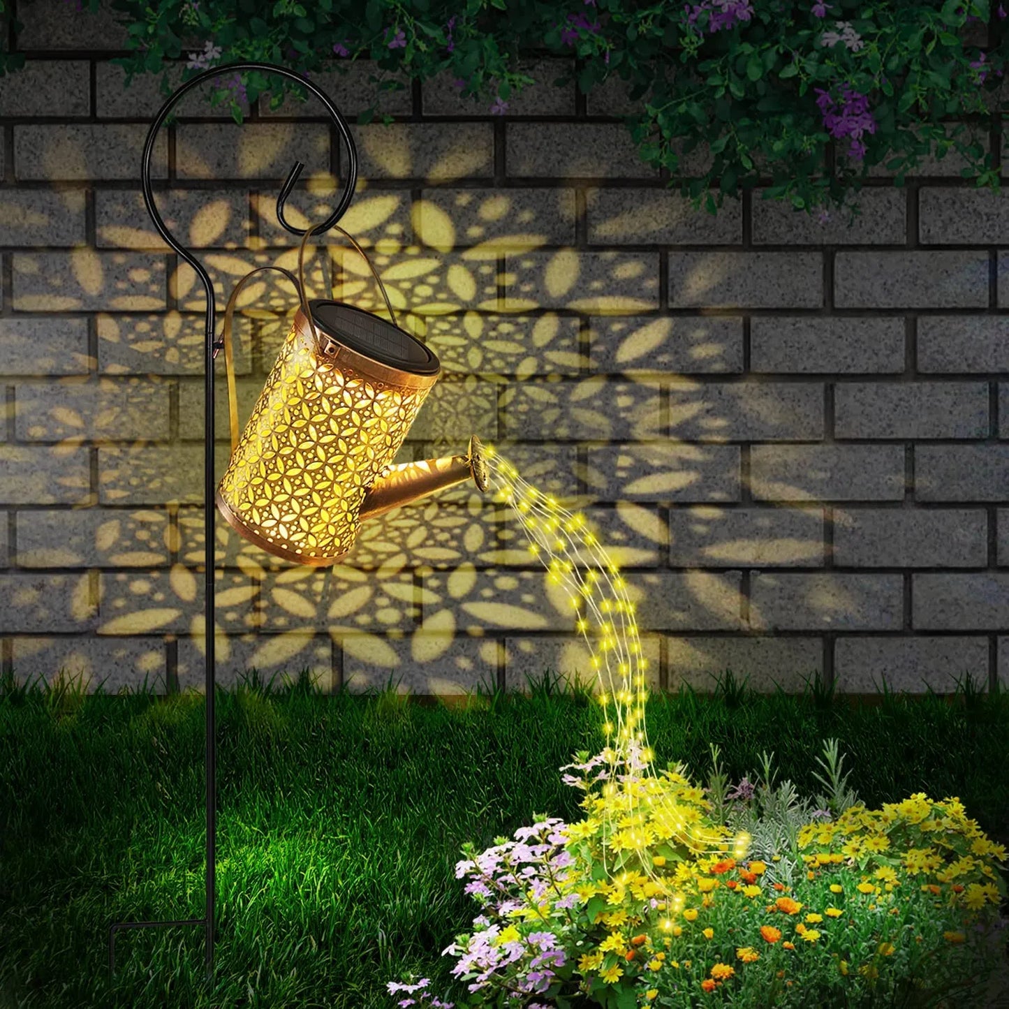 Solar Watering Can with Cascading Light Water Can Solar Lights Garden Decorative Solar Waterfall Lights Waterproof Hanging Light - Hiron Store