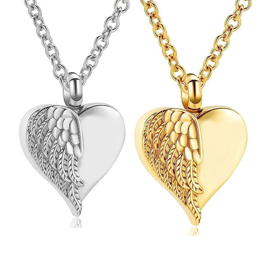 Stainless Steel Heart Angel Wing Urn Necklace Ashes Cremation Jewelry  Keepsake Pendant Memorial Locket - Hiron Store