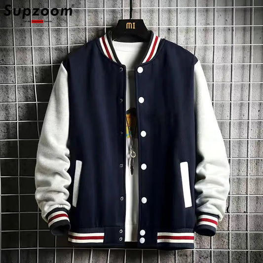 Supzoom New Arrival Fashion Fleece Casual Baseball Uniform Cotton Spliced Regular Rib Sleeve Brand Clothing Bomber Jacket Men - Hiron Store