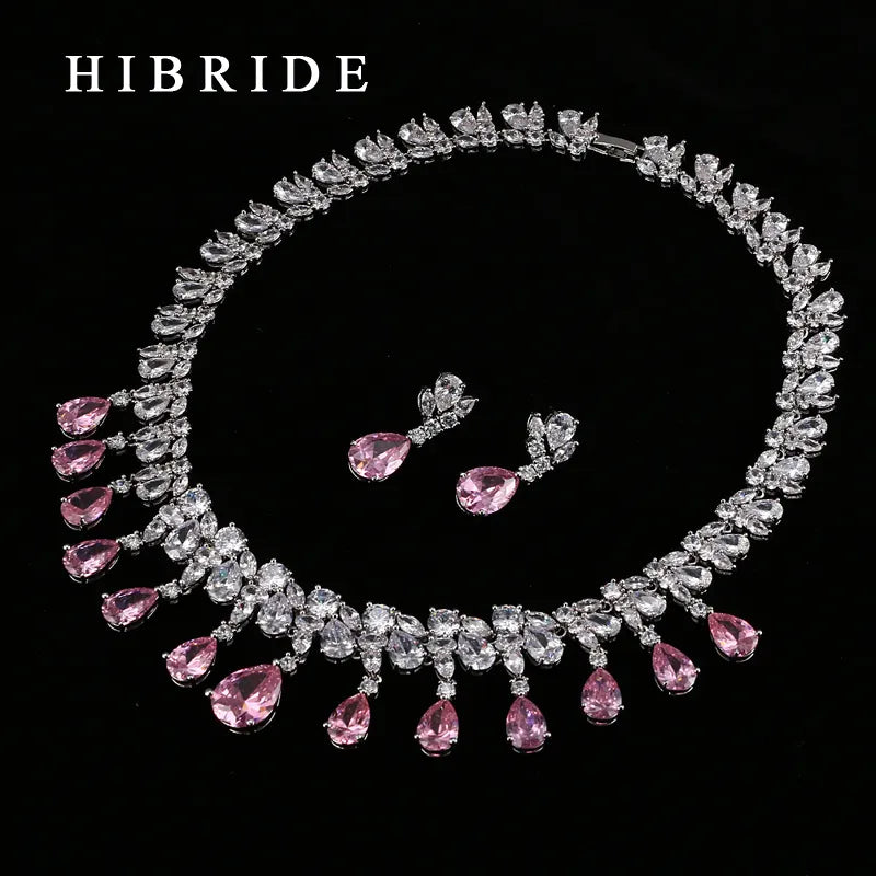 Top Quality Tear Drop Shape AAA Cubic Zirconia Bridal Wedding Jewelry Sets,White Gold Color Jewelry Set N-59 - Hiron Store