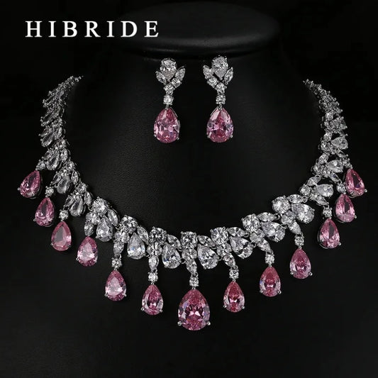 Top Quality Tear Drop Shape AAA Cubic Zirconia Bridal Wedding Jewelry Sets,White Gold Color Jewelry Set N-59 - Hiron Store