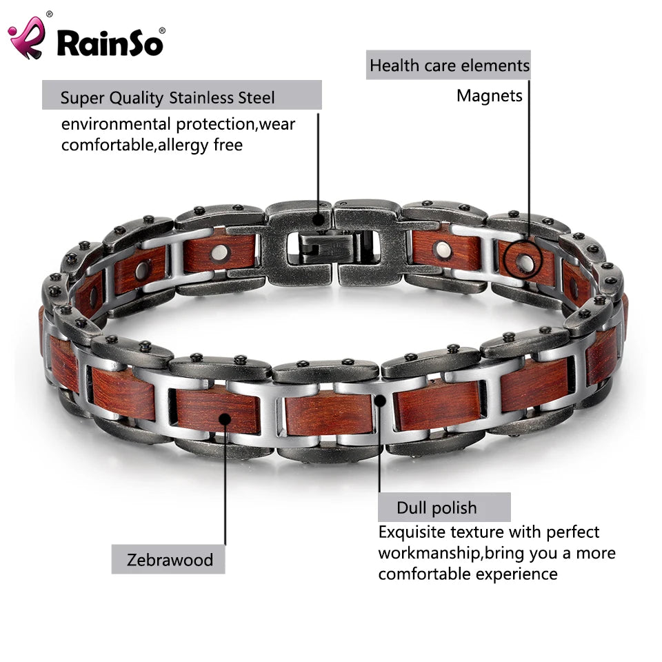 Stainless Steel Bracelet Man Red Sandalwood Baking Paint Bracelet Health Care Magnetic Bracelet Dull Polish Fashion Jewelry - Hiron Store