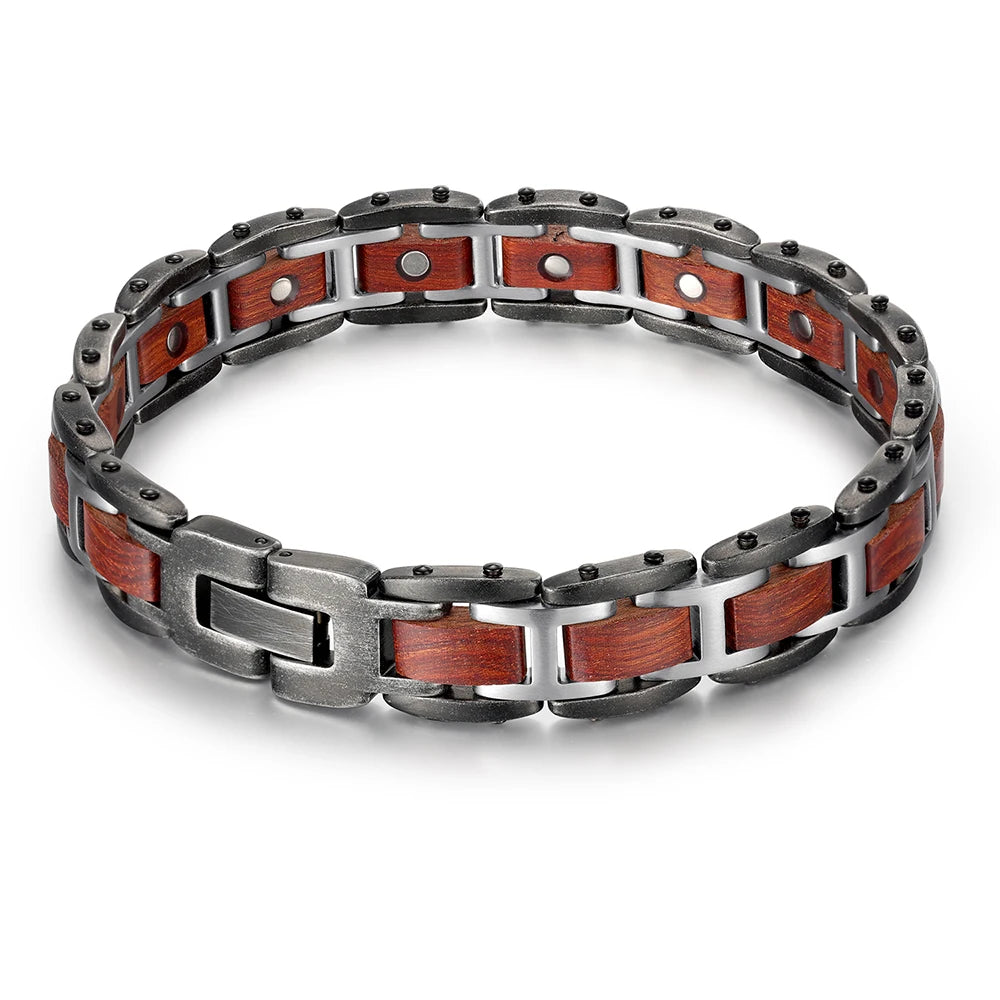 Stainless Steel Bracelet Man Red Sandalwood Baking Paint Bracelet Health Care Magnetic Bracelet Dull Polish Fashion Jewelry - Hiron Store