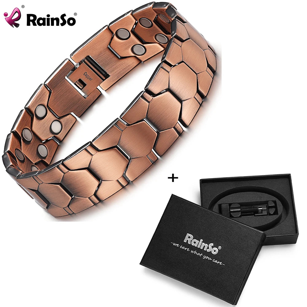 Rainso Vintage Magnetic Copper Bracelet For Men Women Healthy Bio Energy Chain Bangle Bracelet Daily Wear Jewelry Gift - Hiron Store