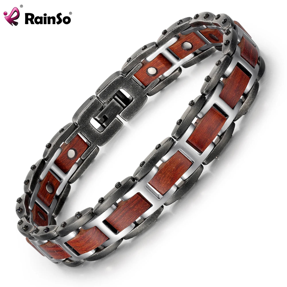 Stainless Steel Bracelet Man Red Sandalwood Baking Paint Bracelet Health Care Magnetic Bracelet Dull Polish Fashion Jewelry - Hiron Store