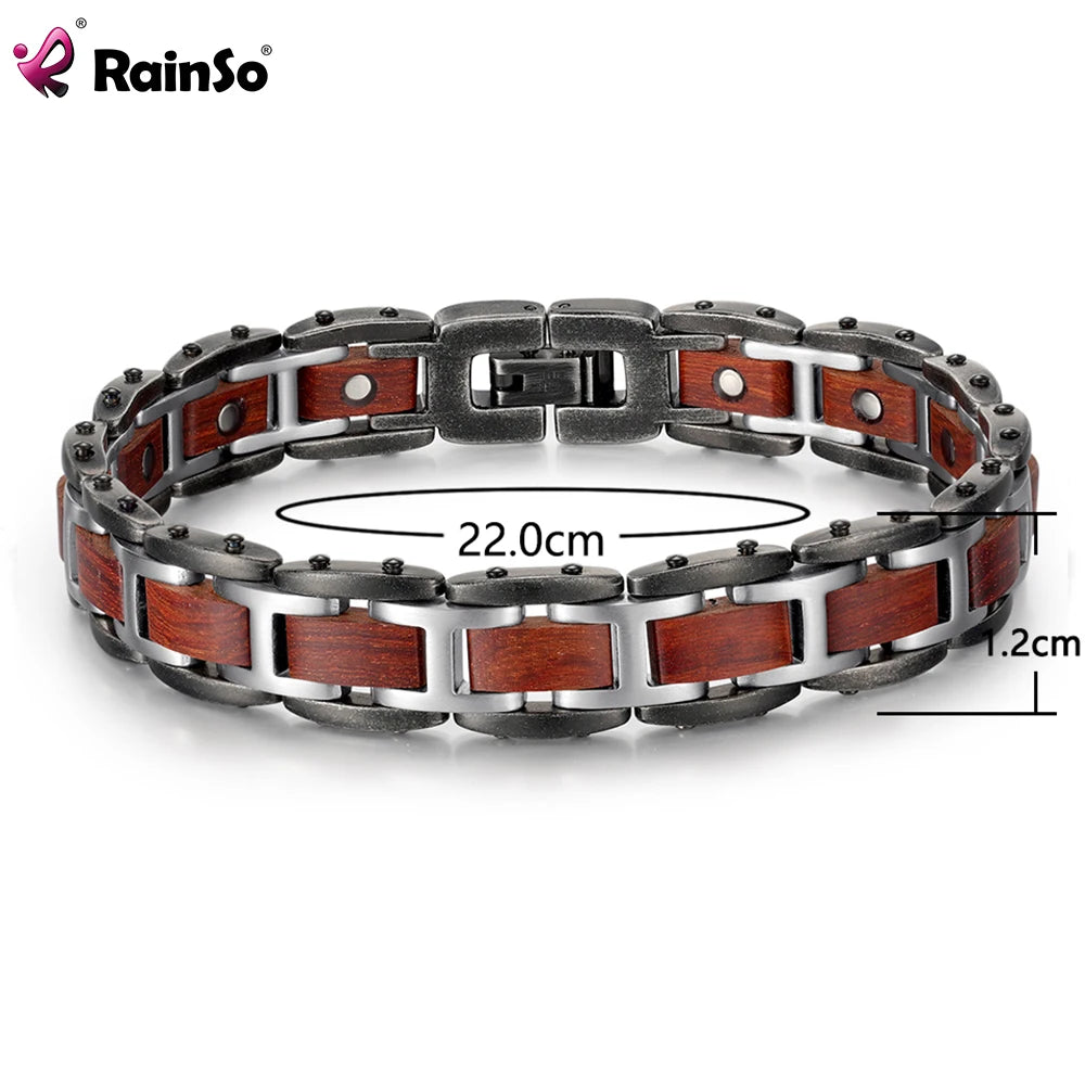 Stainless Steel Bracelet Man Red Sandalwood Baking Paint Bracelet Health Care Magnetic Bracelet Dull Polish Fashion Jewelry - Hiron Store