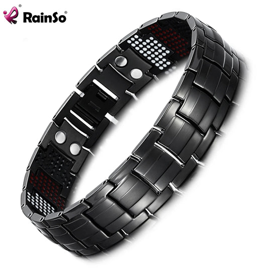 RainSo Male Bracelet Health Germanium Bracelet Charm Black Titanium Magnetic Therapy Bangles Unique Wristband Men Jewelry - Hiron Store