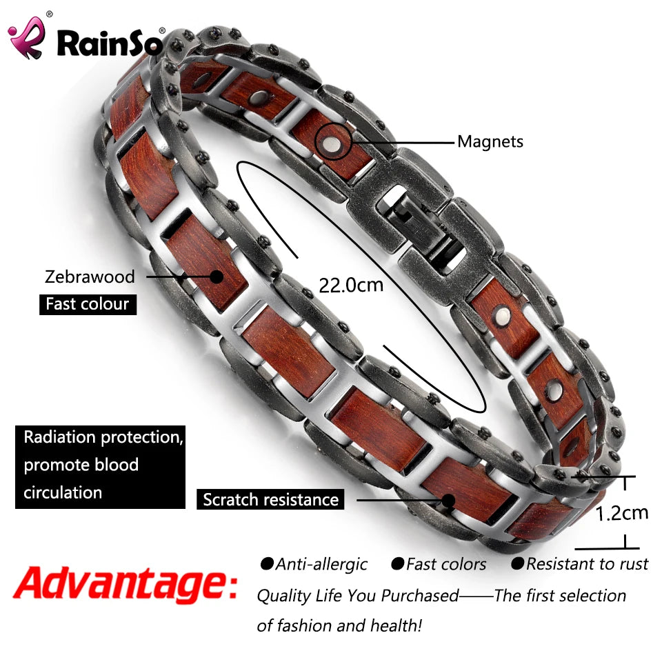 Stainless Steel Bracelet Man Red Sandalwood Baking Paint Bracelet Health Care Magnetic Bracelet Dull Polish Fashion Jewelry - Hiron Store