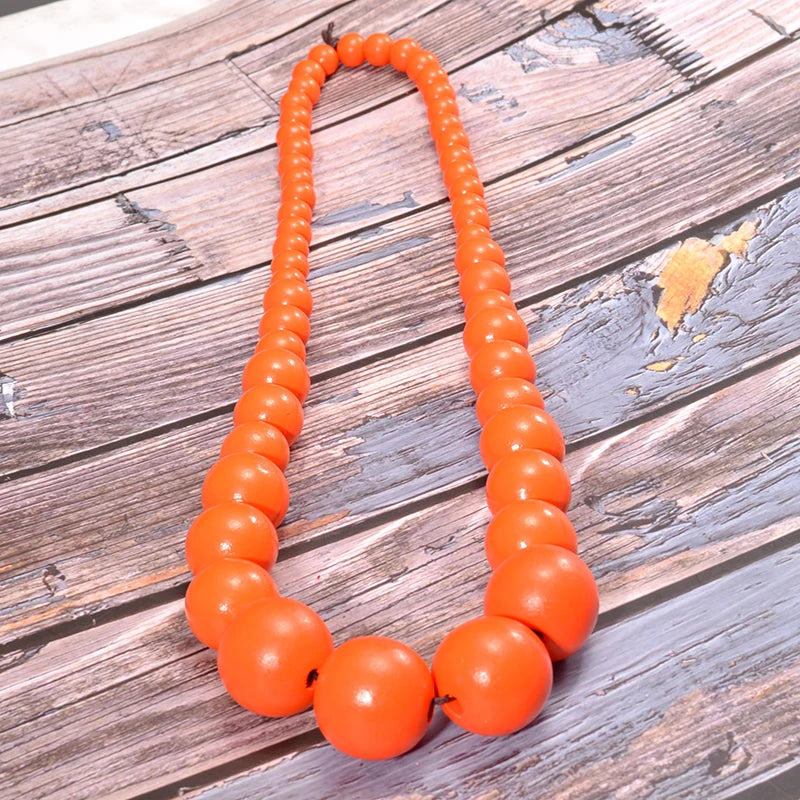 UDDEIN Bohemian Orange Big Round Long Wood Necklace & Pendent Handmade Chain Link Necklace For Women Bib Beads Party Jewelry - Hiron Store