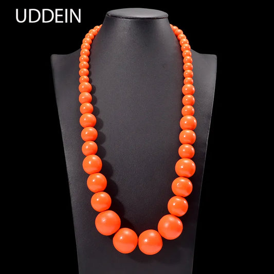 UDDEIN Bohemian Orange Big Round Long Wood Necklace & Pendent Handmade Chain Link Necklace For Women Bib Beads Party Jewelry - Hiron Store