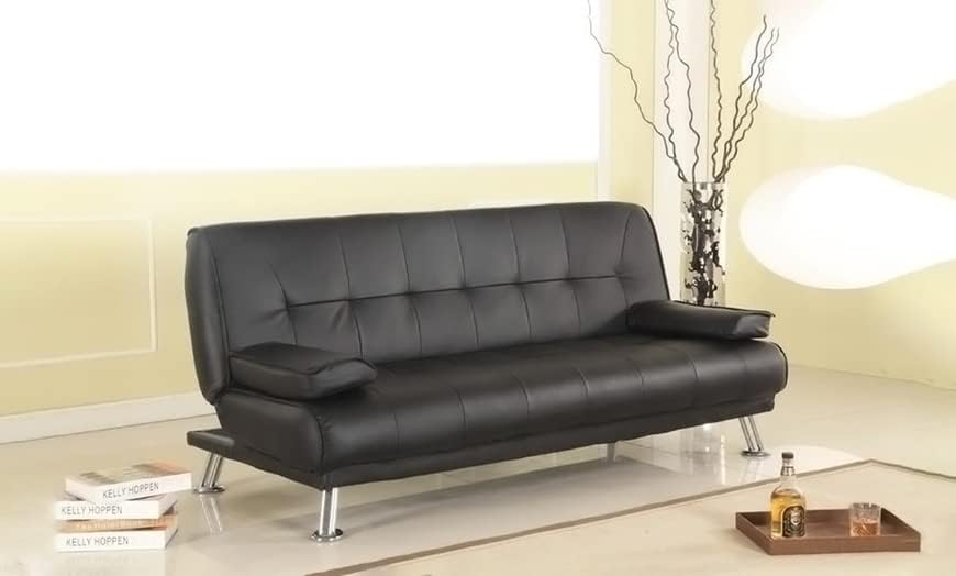 VEGGº SOFA BED Faux Leather Black Sofa Bed recliner 3 Seater Luxury/Budget Modest click clack - Hiron Store