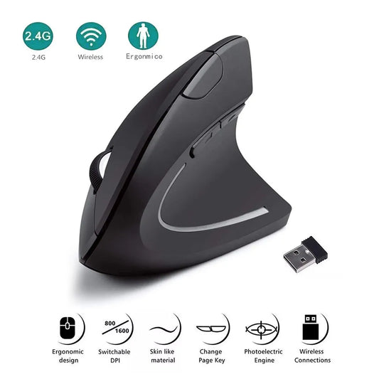 Vertical Mouse Ergonomic 2.4GHz Wireless Optical Mice 3 Adjustable DPI 800/1200/1600 6 Buttons for Laptop PC Computer Desktop - Hiron Store